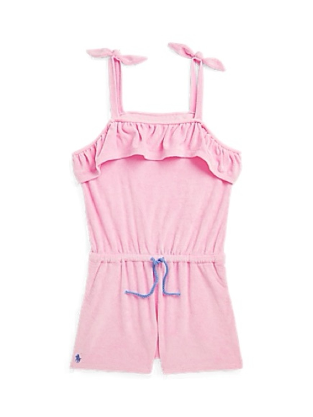 Polo Ralph Lauren Girls Pink Ruffled Cotton-Blend Terry Romper M (8-10)